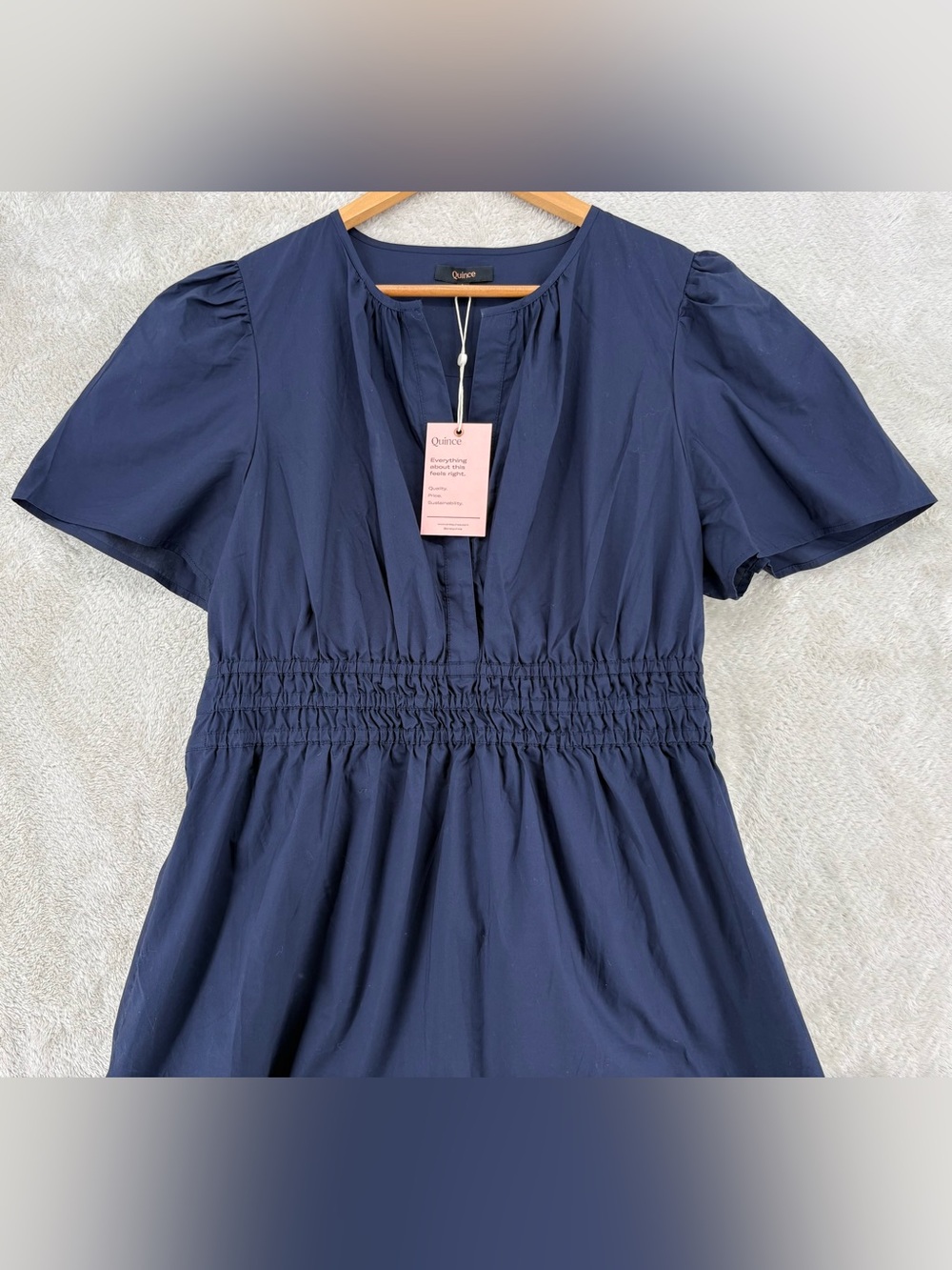 NWT Quince 100% Organic Cotton Poplin Tiered Mini Dress-Navy - Picture 6 of 9